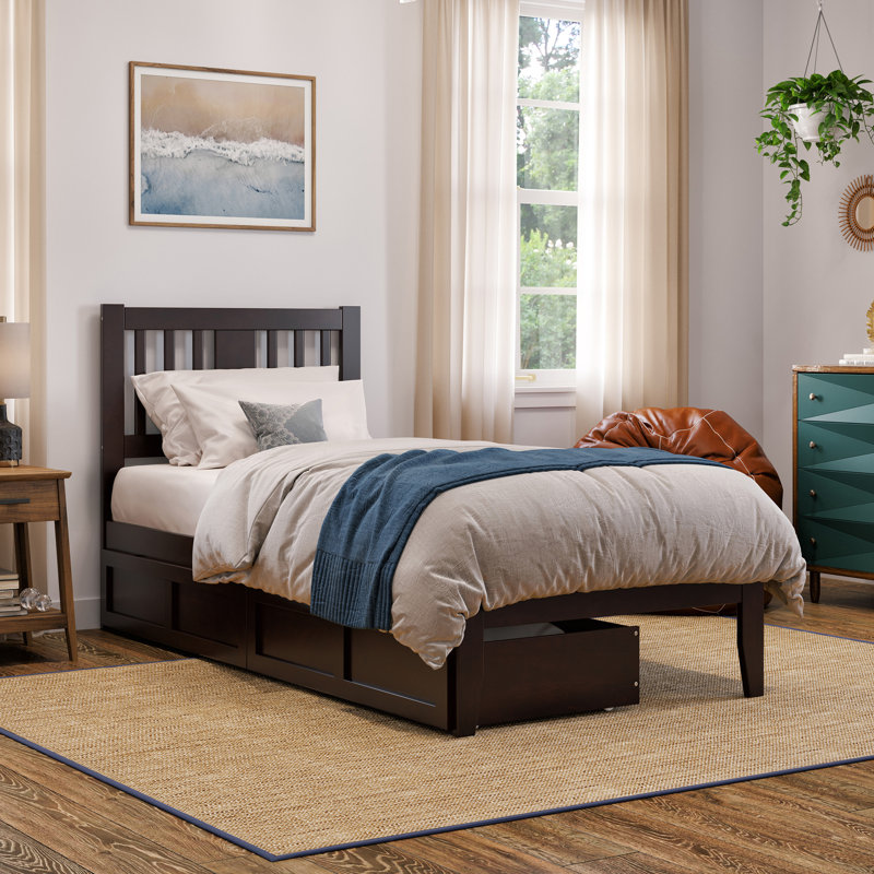Zosia Solid Wood Slat Storage Bed, Twin XL, Espresso