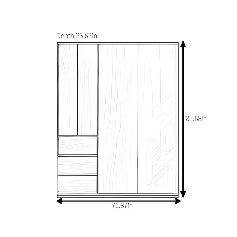 Garde-robe rétro simple et classique, H 82,68 po x l 70,87 po x P 23,62 po