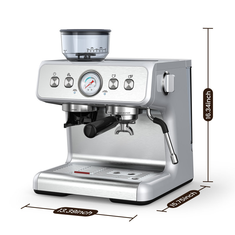 R.W.Flame Espresso Machine With Grinder,team Wand, Milk Cup&Self-cleaning Function For Home Barista