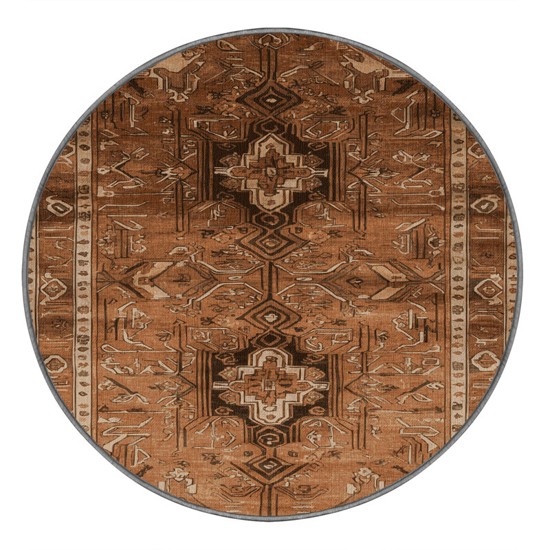 Tapis brun lavable à la machine, Rond 4 pi