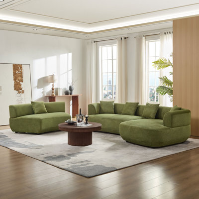 177.17 Inch Curved Sofa,6-Seat Modular Curved Green Sofa With 5 Free Pillows, Modern Sectional Sofa,Upholstered Comfycouch For Living Room,Office
