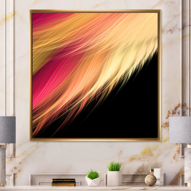 " Abstract Pink And Orange Feathers ", 30" H x 30" W x 1" D, Gold Floater Framed Canvas