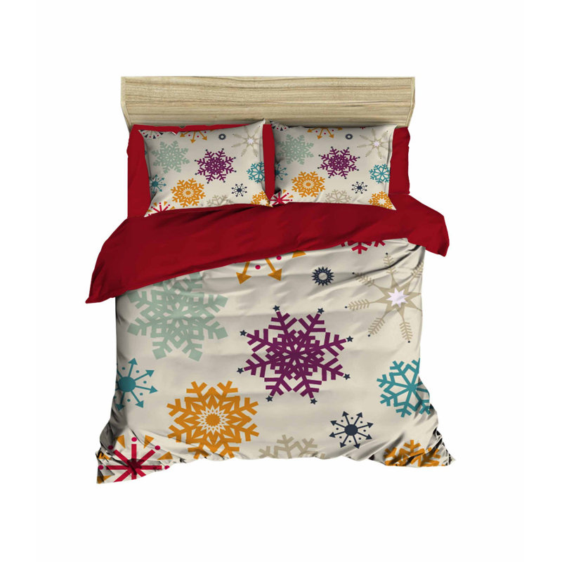 Bruton Red/White/Yellow Microfibre 3 Piece Duvet Cover Set