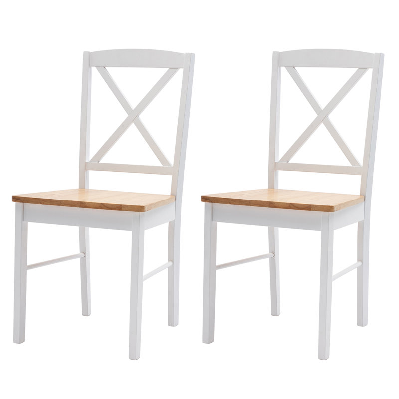Rustic Classic Wooden Dining Chair Set With Ergonomic Design, Brown/White