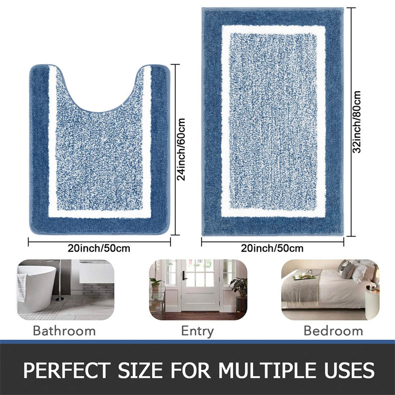 Rectangle Bath Mat, Blue/White