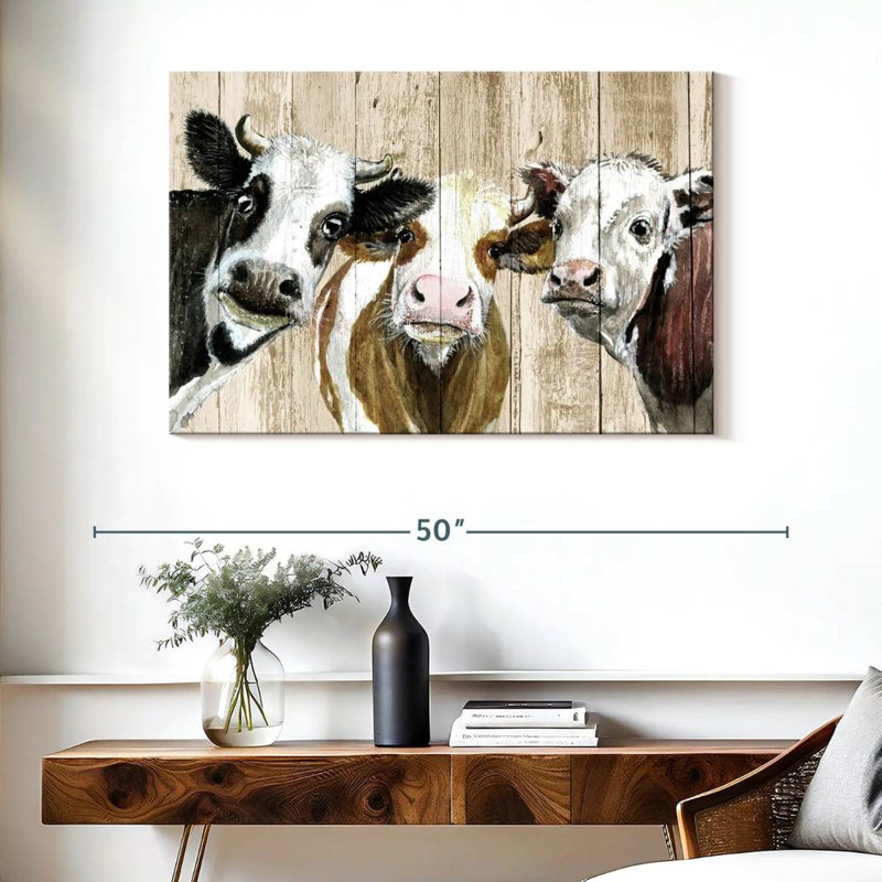 Brampt Curious Cows On Wood, 26" H x 39" W