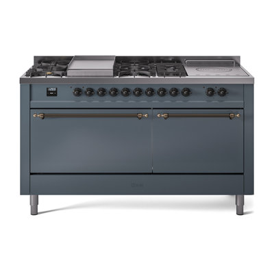 ILVE Nostalgie II 60 in Dual Fuel Range, 7 Burner, Griddle, Frenchtop