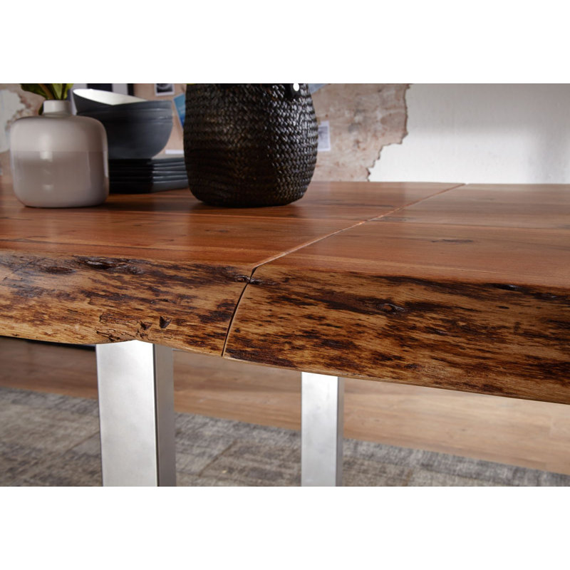 Freeform Extendable Acacia Solid Wood Top Metal Base Dining Table