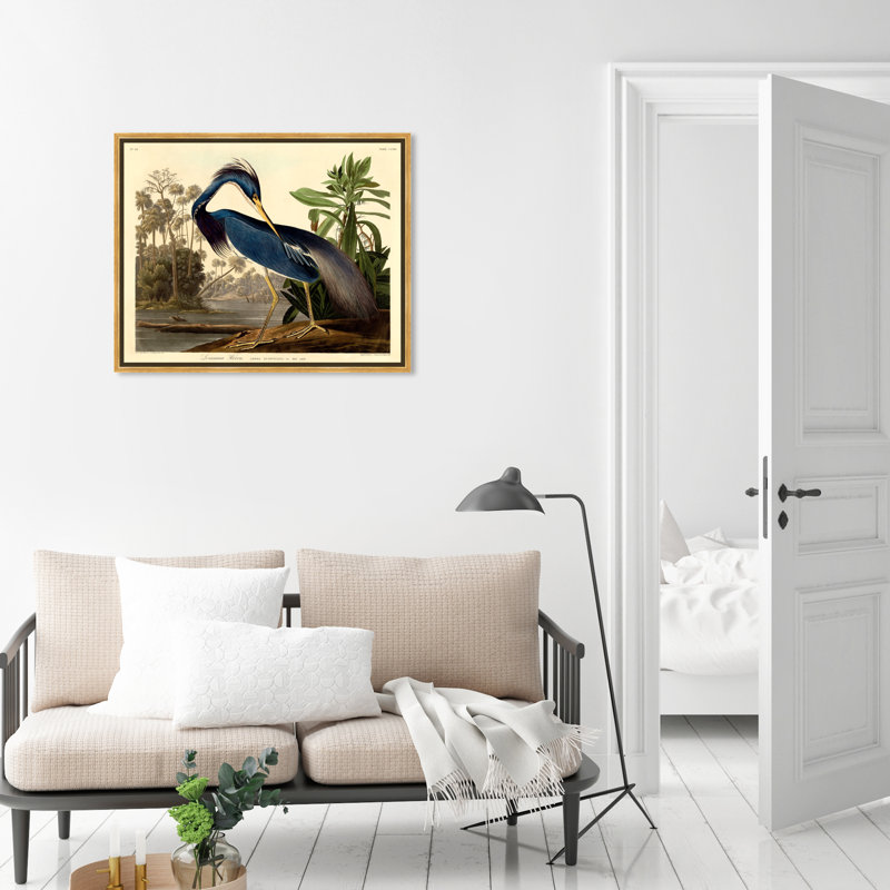 " Louisiana Heron ", Picture Framed Canvas, 24" H x 28" W, Gold