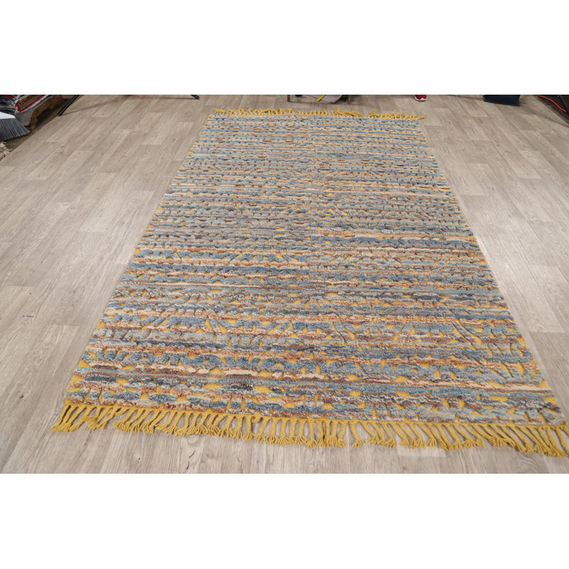 Tapis marocain bleu / gris en laine noué à la main de conception unique One-of-a-Kind
