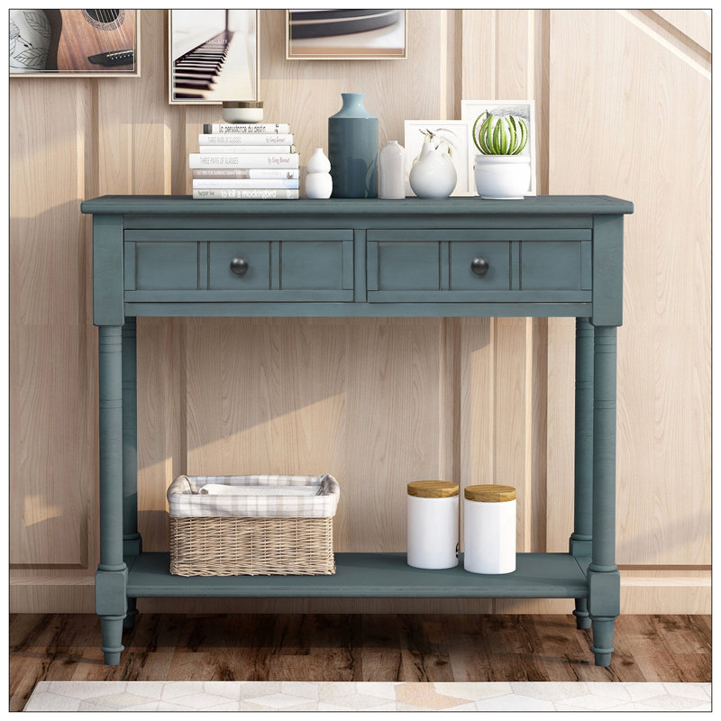 Console Daisy Series avec deux tiroirs et une tablette inférieure (bleu marine), Marine