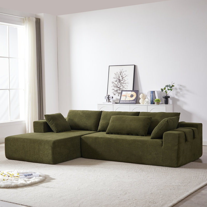 Canapé modulaire 2 pièces Boneless, Chenille verte, Orienté à gauche (vu de face)