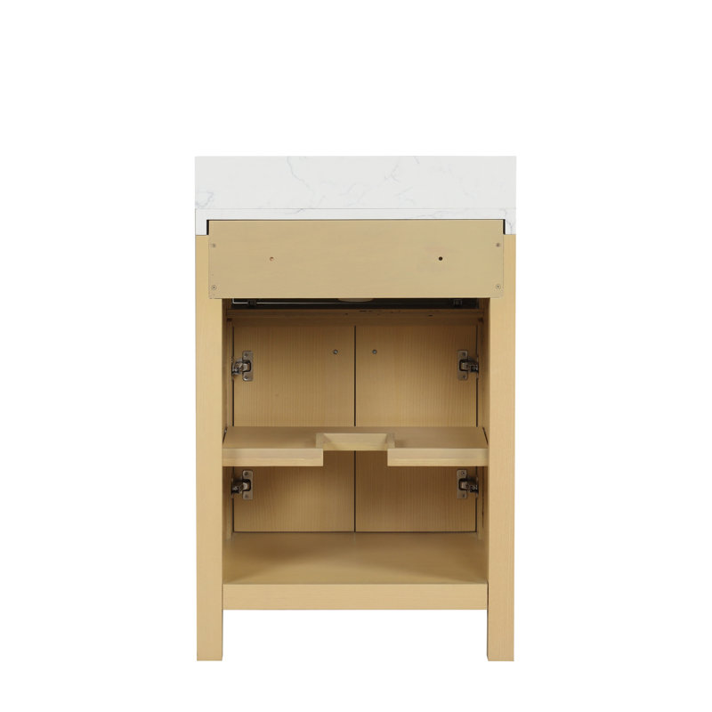 Ensemble de meuble-lavabo autoportant 24 po en chêne classique avec plateau en quartz blanc Tauté