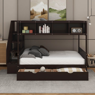 Jenssen Twin over Full Bunk Bed with Shelfs, Storage Staircase and 2 Drawers -  Harriet Bee, 2546D9E5A8BB4F17AC71EBDF7020F45C