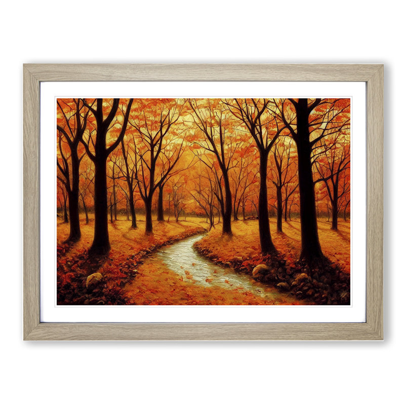 Warm Autumn Forest Vol.6 - Single Picture Frame Print, 25cm H x 34cm W x 2cm D, Oak Framed