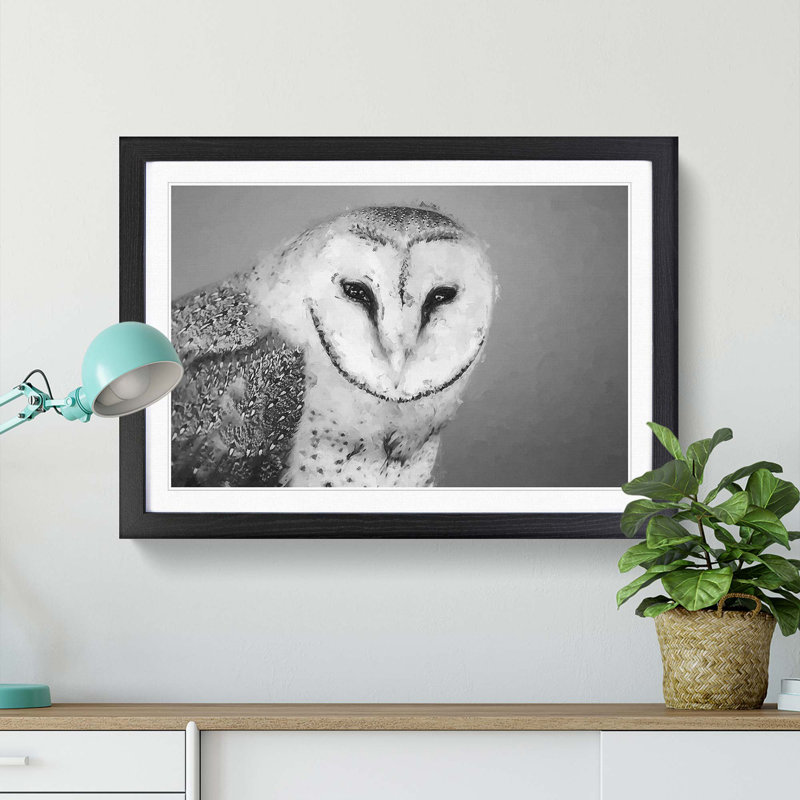 Barn Owl in Abstract - Picture Frame Painting Print, 62cm H x 87cm W x 2cm D, Black Framed