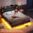 California King Floating Led Bed Frame With Hidden Storage Headboard And Charging Station Cal King Size Visual Floating Platform Bed With Led Lights,no Box Spring Needed,black+rustic