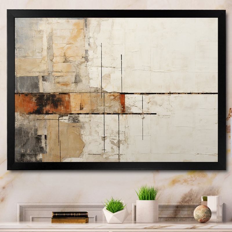 Abstract Beige Brown Road Collage III - Abstract Collages Wall Art Living Room, Black Single Picture Framed