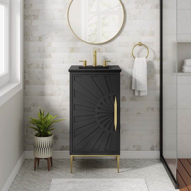 Awaken Black and Gold 18" Bathroom Vanity with Ceramic Sink