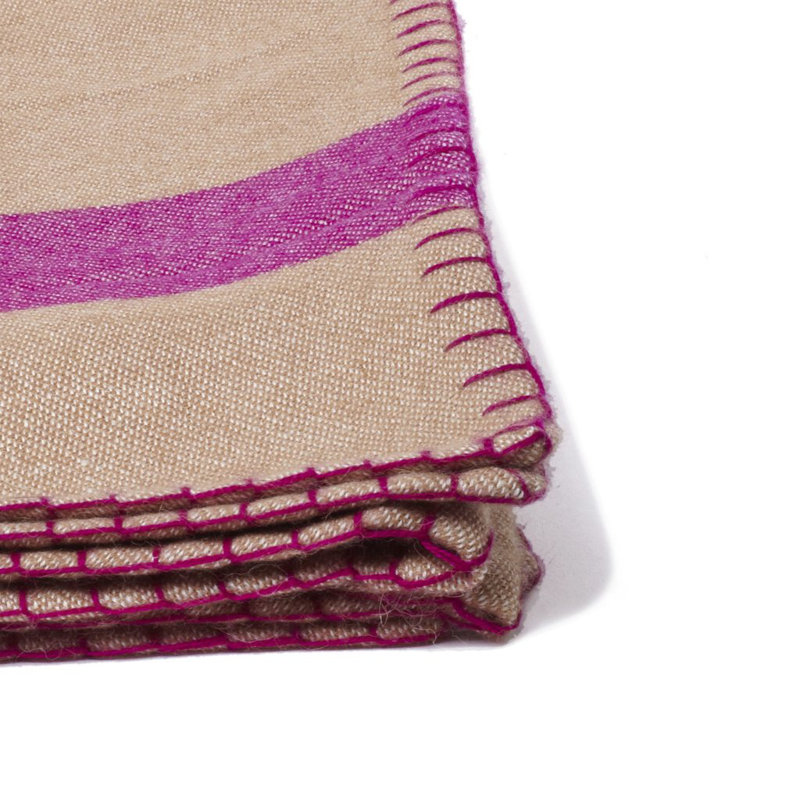 Block Stripe Woven Baby Alpaca Throw Blanket, Camel/Peony