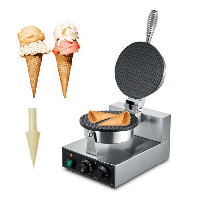 Commercial Electric Ice Cream Cone Maker, 1230W Stainless Steel Waffle Machine with Temperature and Time Control, Non-Stick Egg Roll Mold for Bakery and Home Use