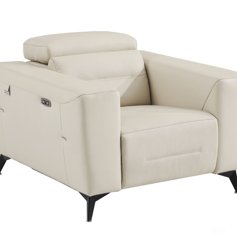Global United Top Grain Italian Leather With Power Recliner, Beige