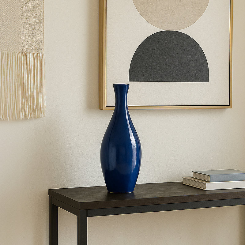 Round Ceramic Vase with High-fire treatment, Blue, 23" H x 8.5" W x 8.5" D