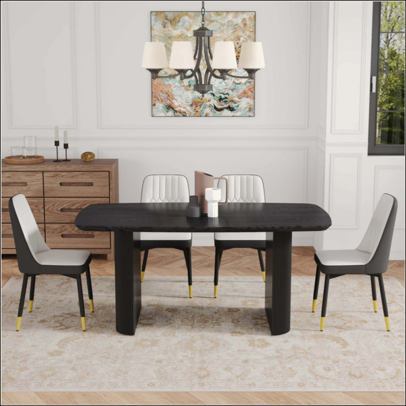 Ensemble de table et de chaises luxueux en bois aggloméré, spacieux et élégant pour un décor moderne, 5, Blanc