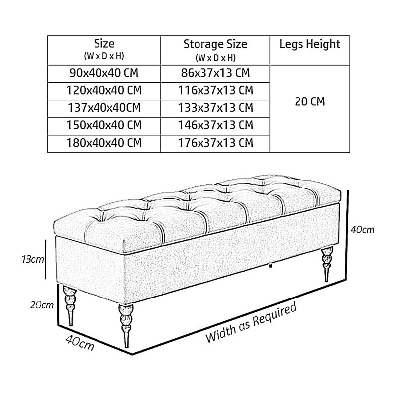 Safar Standard Ottoman, 40cm H x 180cm W x 40cm D, Black Naples