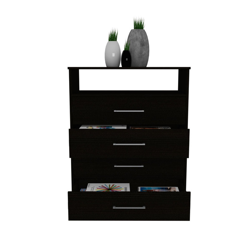Athens Continental Dresser with 4 Drawers and Metal Hardware, Black Wengue