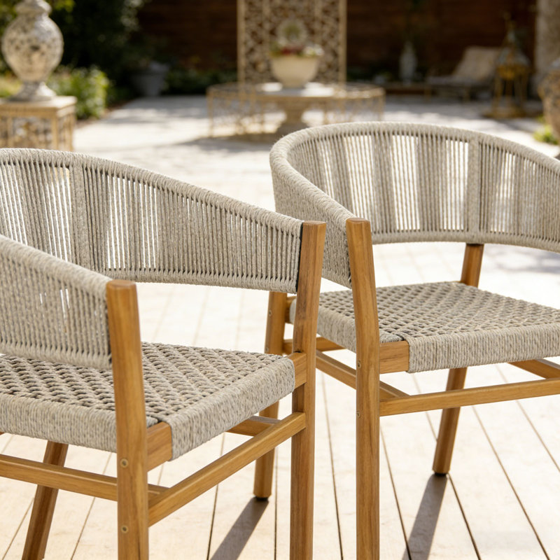Ensemble de chaises d'extérieur en rotin tissé, Naturel