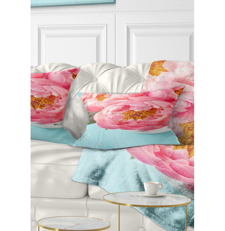 Bouquet de pivoines rose clair - coussin décoratif imprimé floral