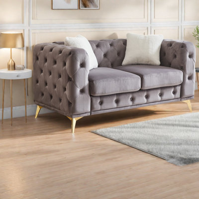 Canapés à compression, velours gris 61 pouces, Chesterfield moderne pour la maison