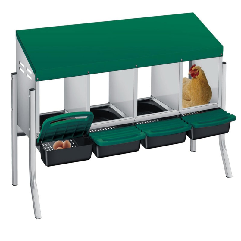 Boîte de nidification à 4 trous pour poulailler avec perchoir et pieds, Green/Silver/Black