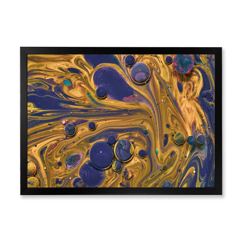 Art en acrylique jaune et bleu, Impression noire sur toile encadrée, H 8 po x l 12 po x P 1,5 po