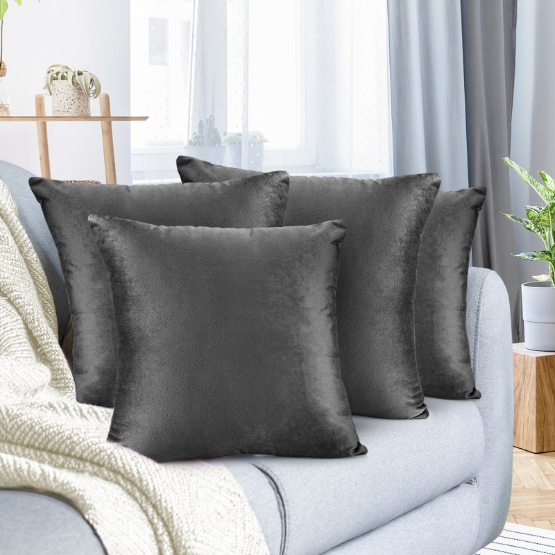 Ensemble de 4 coussins décoratifs en velours Nestl, H 20 po x l 20 po, Gris anthracite gris pierre