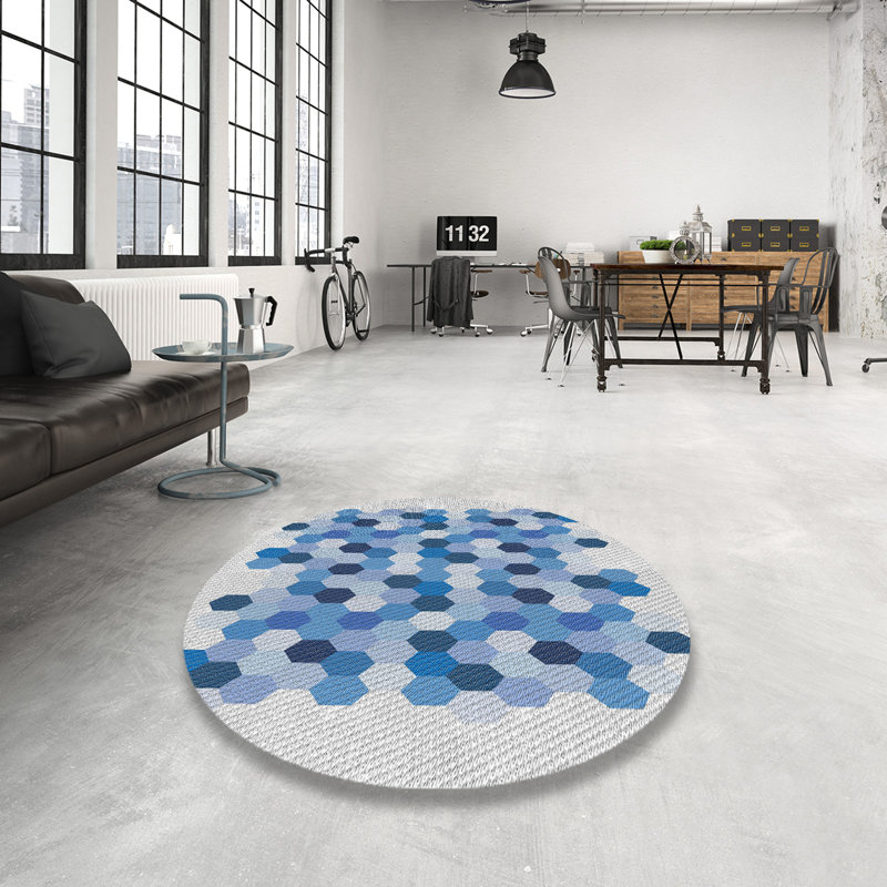 Tapis bleu à motif géométrique Kingstowne, Rond 4 pi