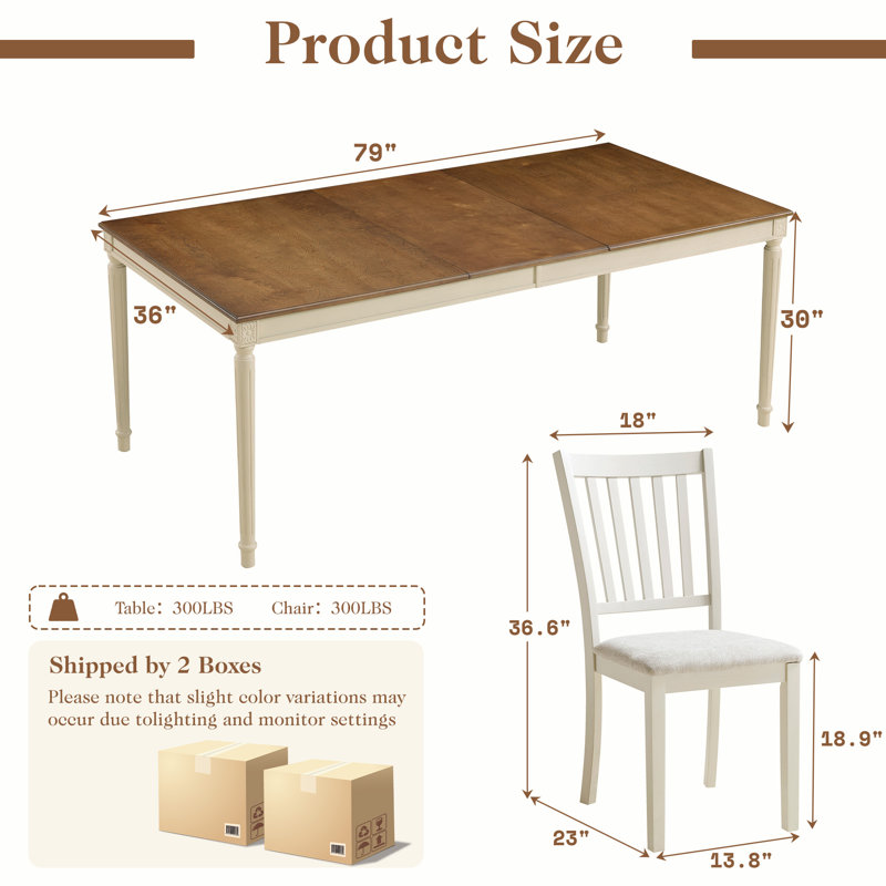 Deral 8 - Person Farmhouse Rectangular Solid Wood Dining Set,Brown/White, Brown/White, White/Gray