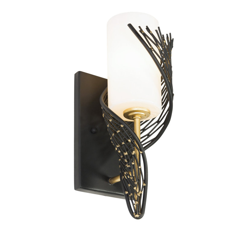 Applique murale droite 1 lumière Flow, noir mat / or français