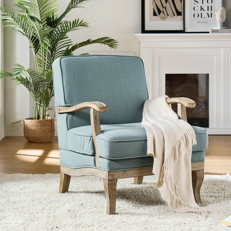 Fauteuil de ferme en polyester de 28 po avec pieds en bois massif Amilio, Bleu