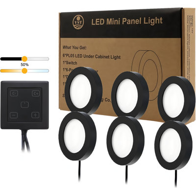 Paquet de 6 mini-rondelles enfichables 3000K à 6000K avec gradateur câblé 12V 2W / pièce pour l'éclairage sous l'armoire