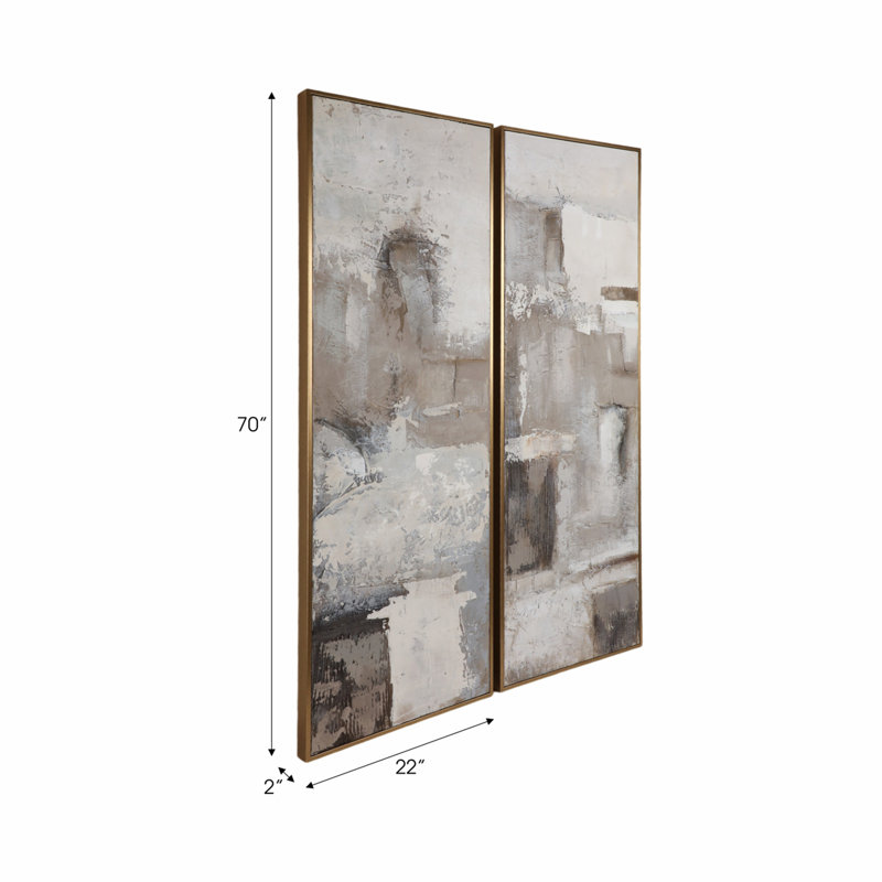 Large Abstract Gray and Beige Handpainted Canvas Wall Art Set