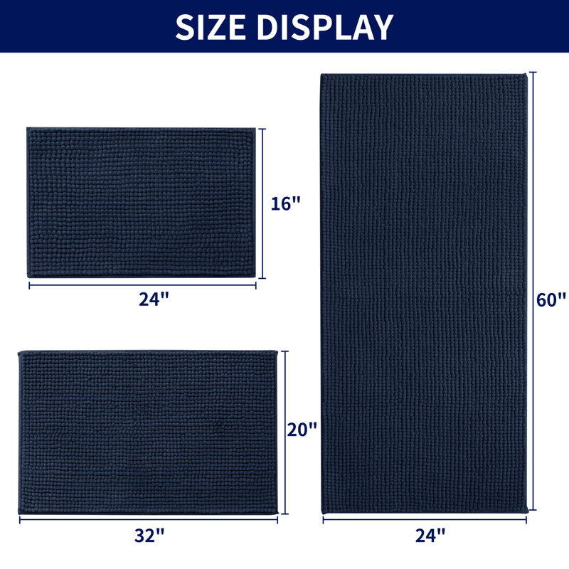 Tapis pour salle de bain Azriah Luxury Chenille, L 24 po x L 60 po, Marine
