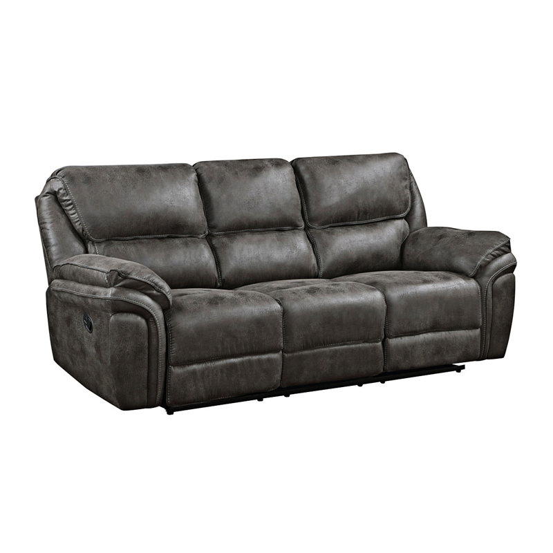 Plush  Design  Reclining Sofa  Microfiber Upholstery Solid Wood Frame Furniture 1Pc, Gray