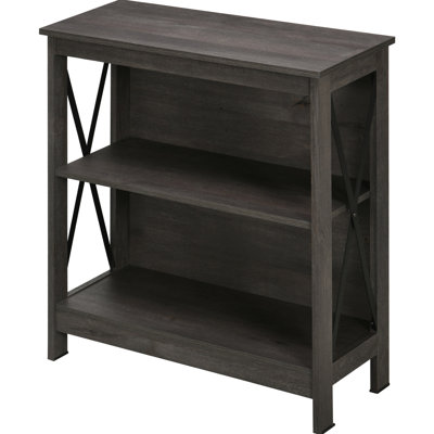 Dark Grey Industrial Display Shelf For Photos - Storage Option Stable Bookcase With X Bar And