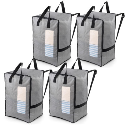 Moving Bags with Adjustable Backpack Straps, Heavy Duty Storage Totes for College Packing, 4 Pack, (Gray)