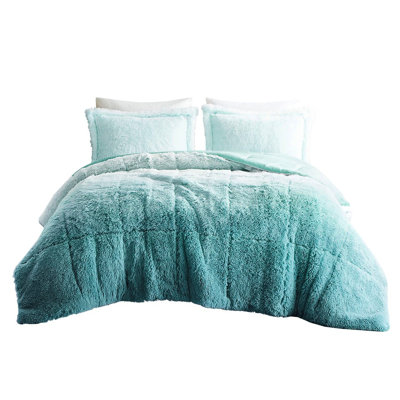 Twin/Twin Xl Comforter In Shaggy Faux Fur Ombre - Warm & Soft