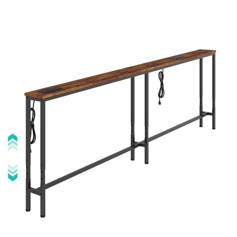 Prise de courant pour table de canapé 86 pouces extra longue et USB-C, hauteur réglable derrière la console, brun rustique