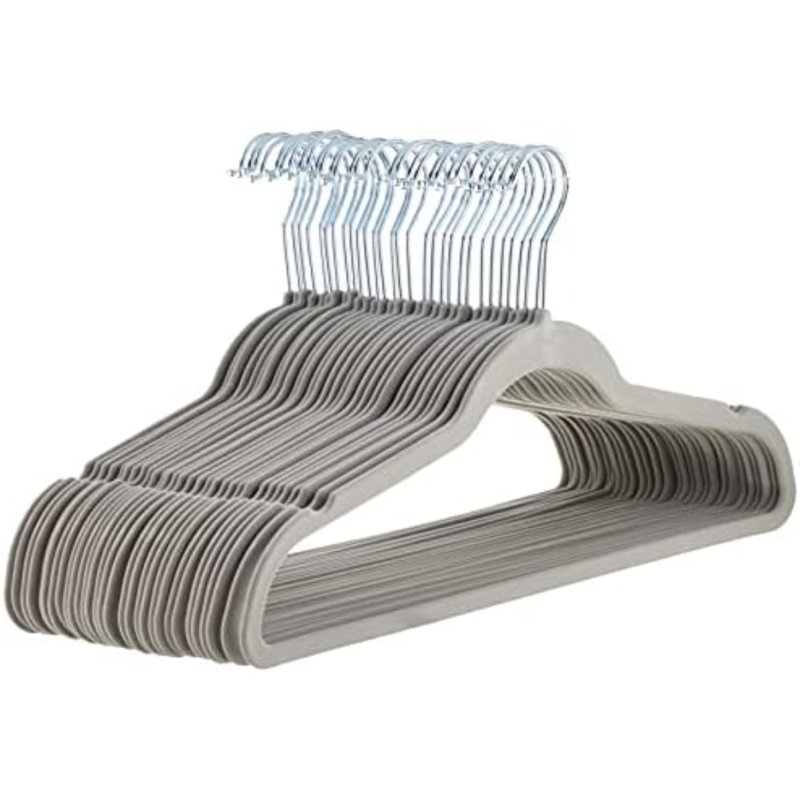 Cintre mince, en velours et antidérapant, Gris/doré, 30