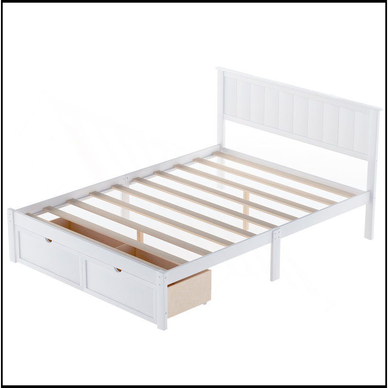 Lit plateforme avec tiroir sous le lit, blanc, Lit double
